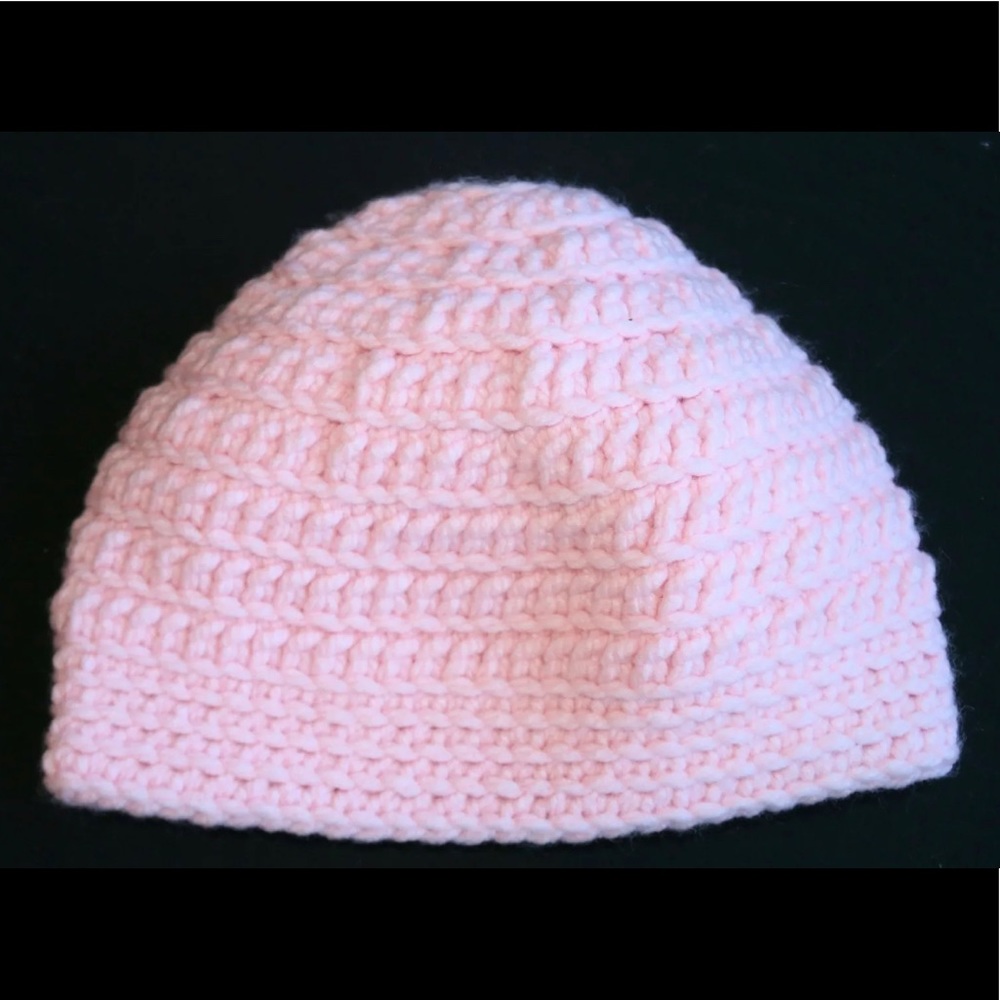 Soft Pink Hand Crochet "Made with Love" Beanie Hat